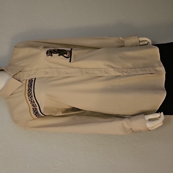 Vtg PGB 1980s Cheetah Beige Oversized  Long Sleeve Button Down Shirt - Picture 2 of 10